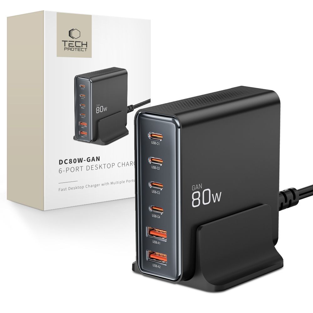 TECH-PROTECT DC80W-GAN 6-PORT Mrežni punjač crni