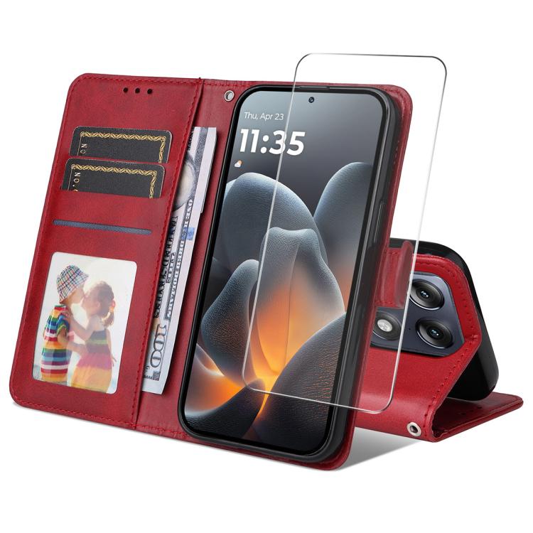 ENKAY PREMIUM SET Preklopna futrola i zaštitno staklo Motorola Signature crvena