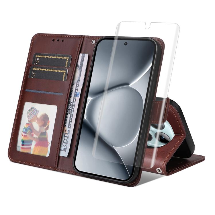 ENKAY PREMIUM SET Novčanik futrola i hidrogelna folija Xiaomi Redmi Note 15 Pro+ 5G / POCO M8 Pro 5G smeđa