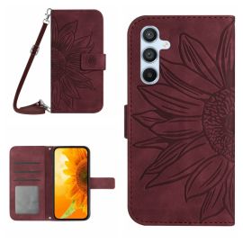 ART SUNFLOWER Novčanik s uzicom za Samsung Galaxy A36 bordo