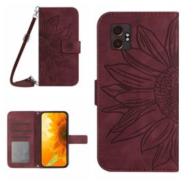 ART SUNFLOWER Novčanik s uzicom za Samsung Galaxy Xcover 7 Pro bordo
