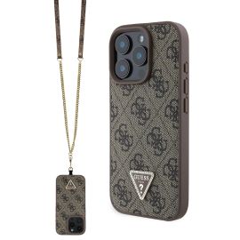GUESS 4G STRASS SET Zaštitna navlaka + remen za Apple iPhone 16 Pro smeđa