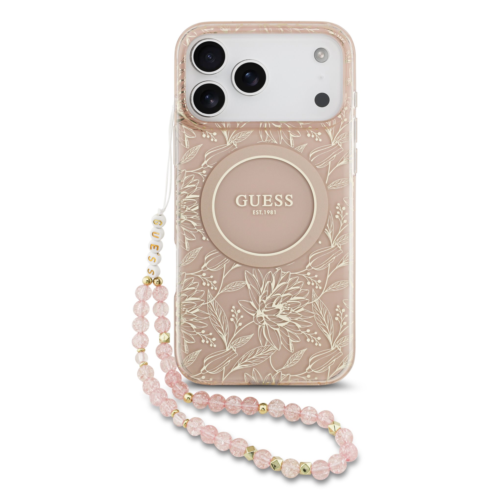 GUESS IML FLOWER STRAP Zaštitna maskica za Apple iPhone 17 Pro Max ROSE GOLD