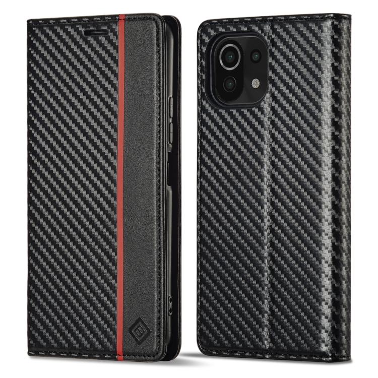 IMEEKE CARBON maska za novčanik Xiaomi Mi 11 Lite / 11 Lite 5G / 11 Lite NE 5G crna